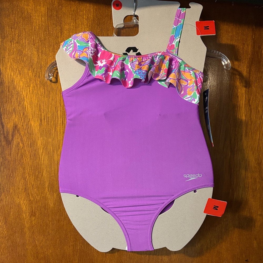🆕 Speedo Girls Vibrant Purple One-Piece Swimsuit